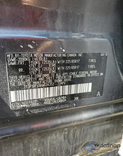 2019 Toyota Rav4 Xle from USA, damaged, VIN 2T3P1RFVXKW034352